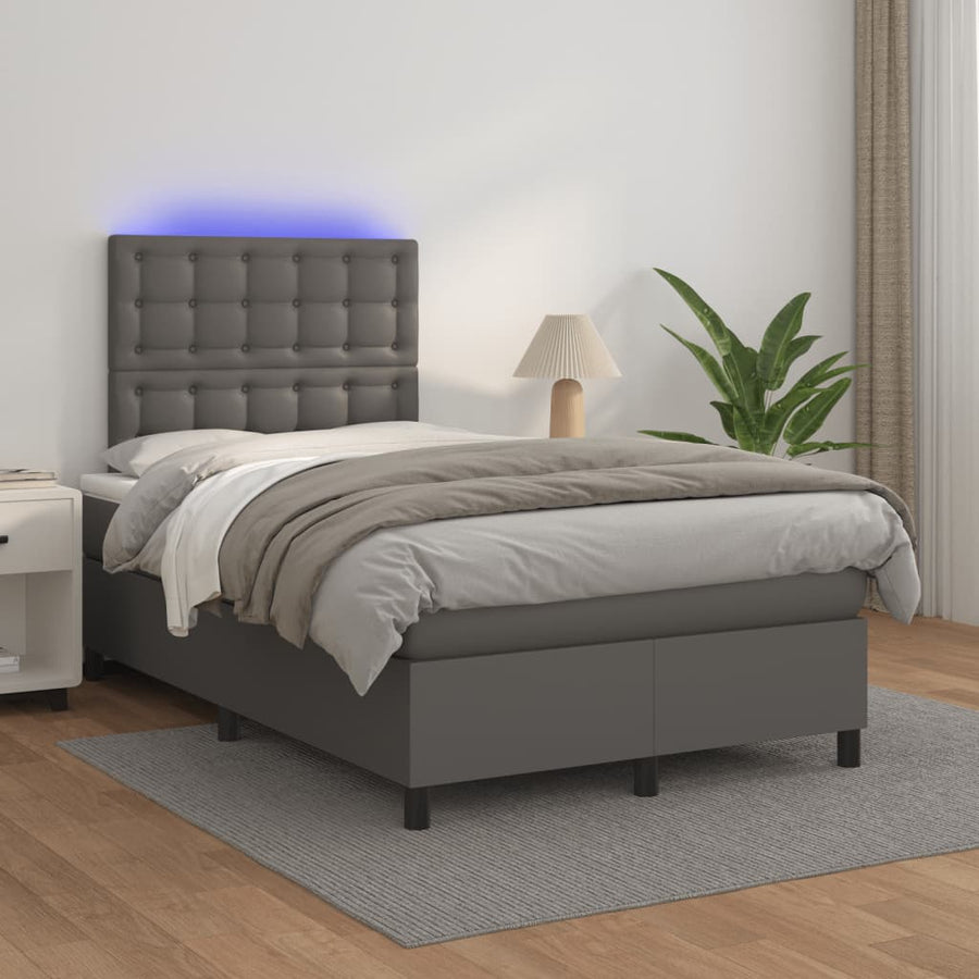 Boxspring met matras en LED kunstleer grijs 120x190 cm 120 x 190 cm Grijs