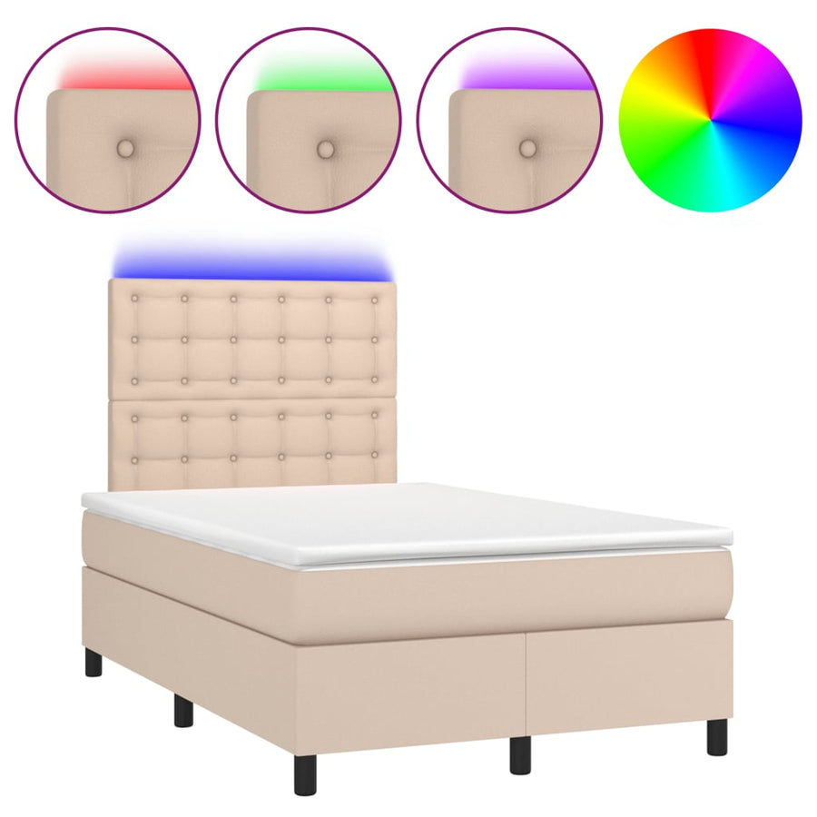 Boxspring met matras en LED kunstleer cappuccinokleur 120x190cm 120 x 190 cm Knopen