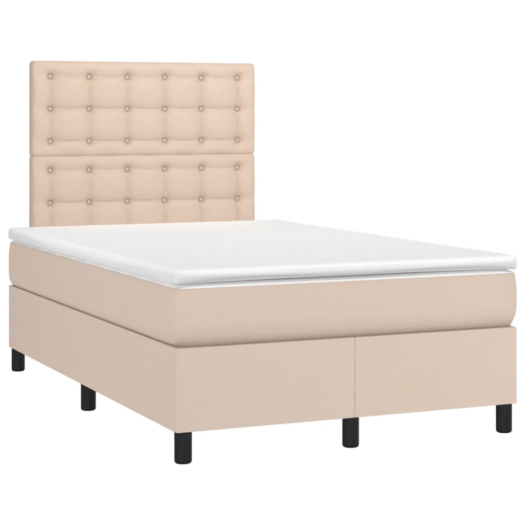 Boxspring met matras en LED kunstleer cappuccinokleur 120x190cm 120 x 190 cm Knopen