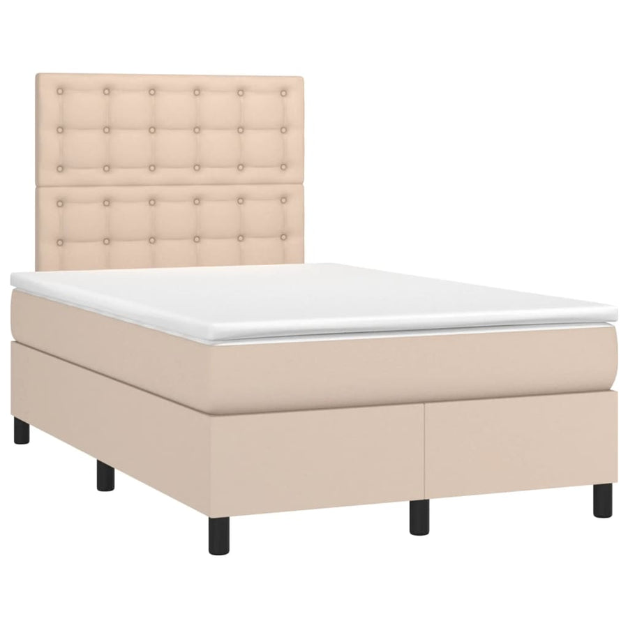 Boxspring met matras en LED kunstleer cappuccinokleur 120x190cm 120 x 190 cm Knopen