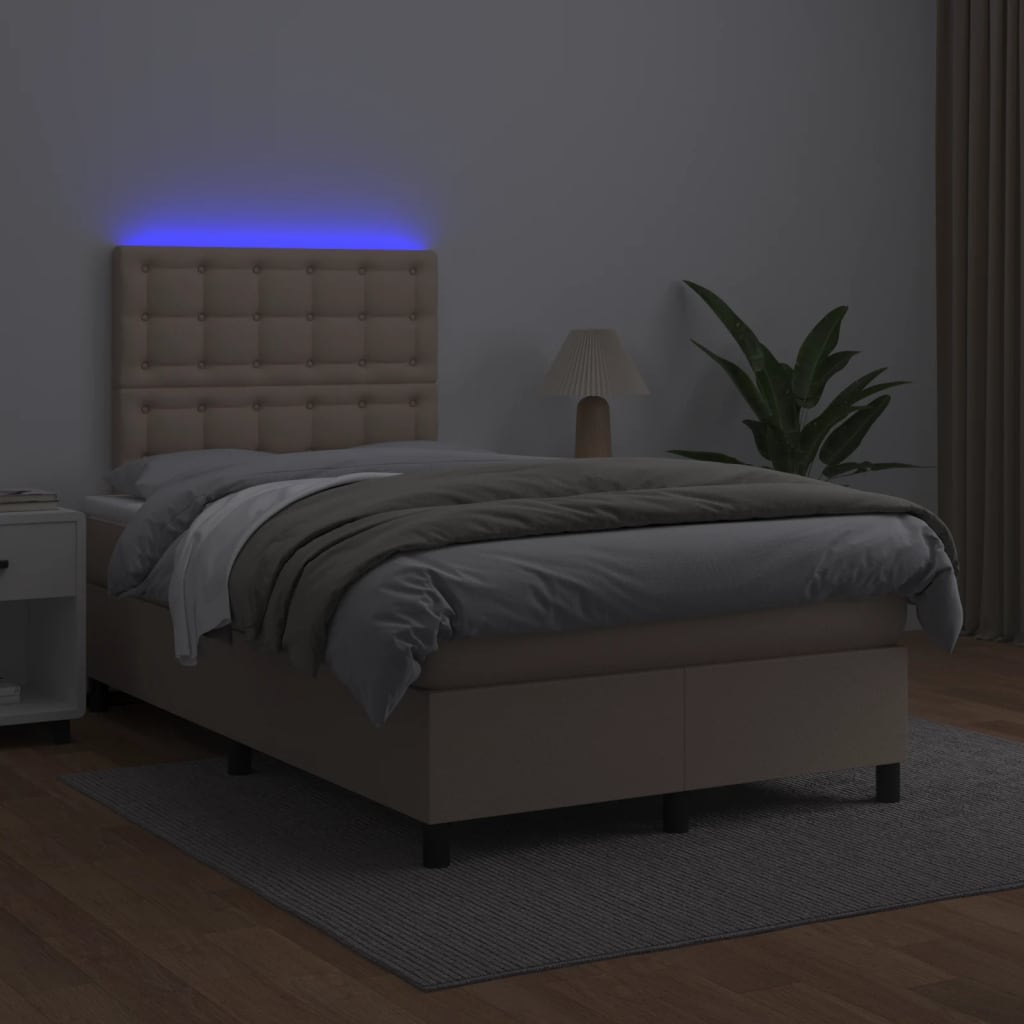 Boxspring met matras en LED kunstleer cappuccinokleur 120x190cm 120 x 190 cm Knopen