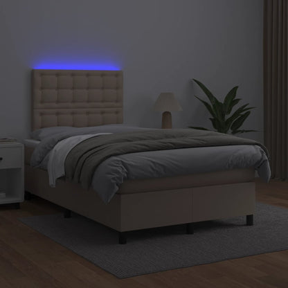 Boxspring met matras en LED kunstleer cappuccinokleur 120x190cm 120 x 190 cm Knopen