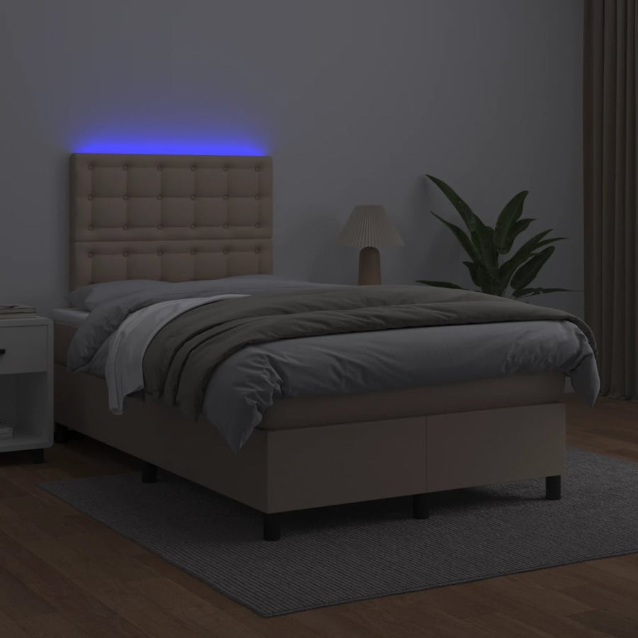 Boxspring met matras en LED kunstleer cappuccinokleur 120x190cm 120 x 190 cm Knopen