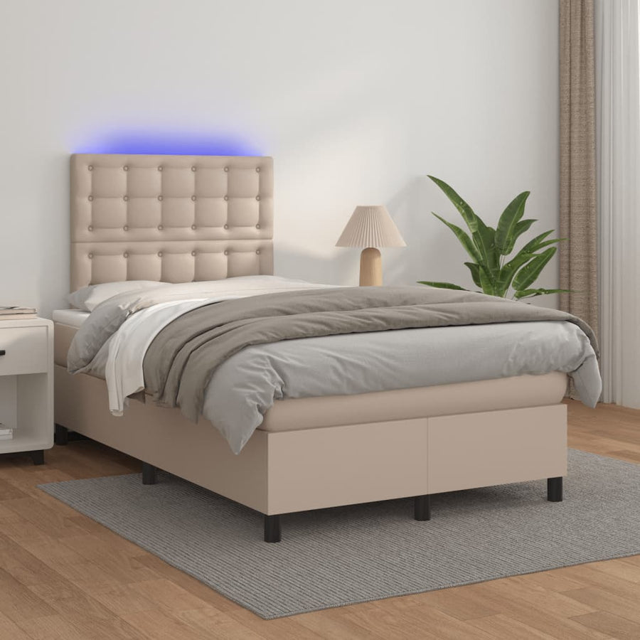 Boxspring met matras en LED kunstleer cappuccinokleur 120x190cm 120 x 190 cm Knopen