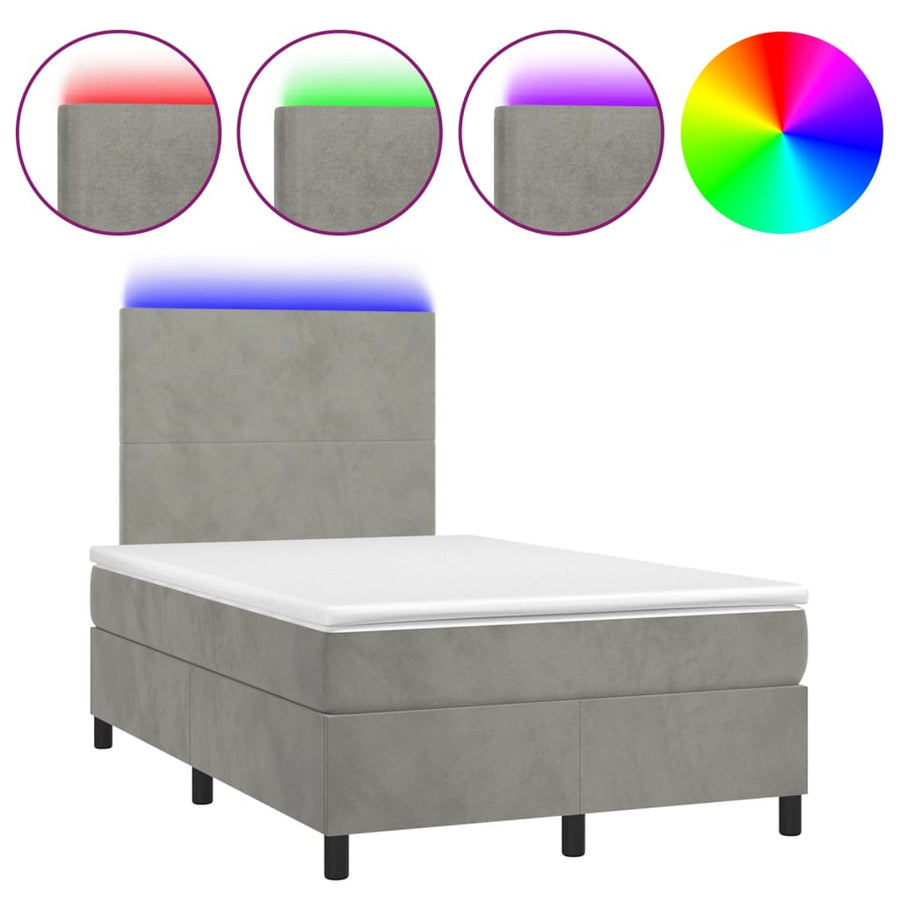 Boxspring met matras en LED fluweel lichtgrijs 120x190 cm 120 x 190 cm Effen ontwerp