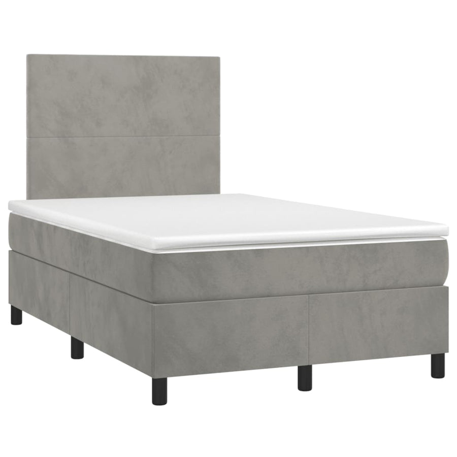 Boxspring met matras en LED fluweel lichtgrijs 120x190 cm 120 x 190 cm Effen ontwerp