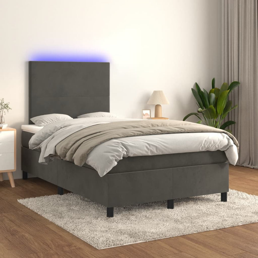 Boxspring met matras en LED fluweel donkergrijs 120x190 cm 120 x 190 cm Effen ontwerp