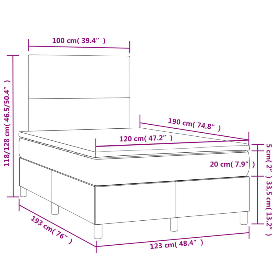 Boxspring met matras en LED fluweel donkergrijs 120x190 cm 120 x 190 cm Effen ontwerp