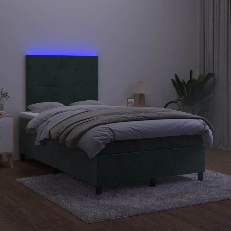 Boxspring met matras en LED fluweel donkergroen 120x190 cm 120 x 190 cm Effen ontwerp
