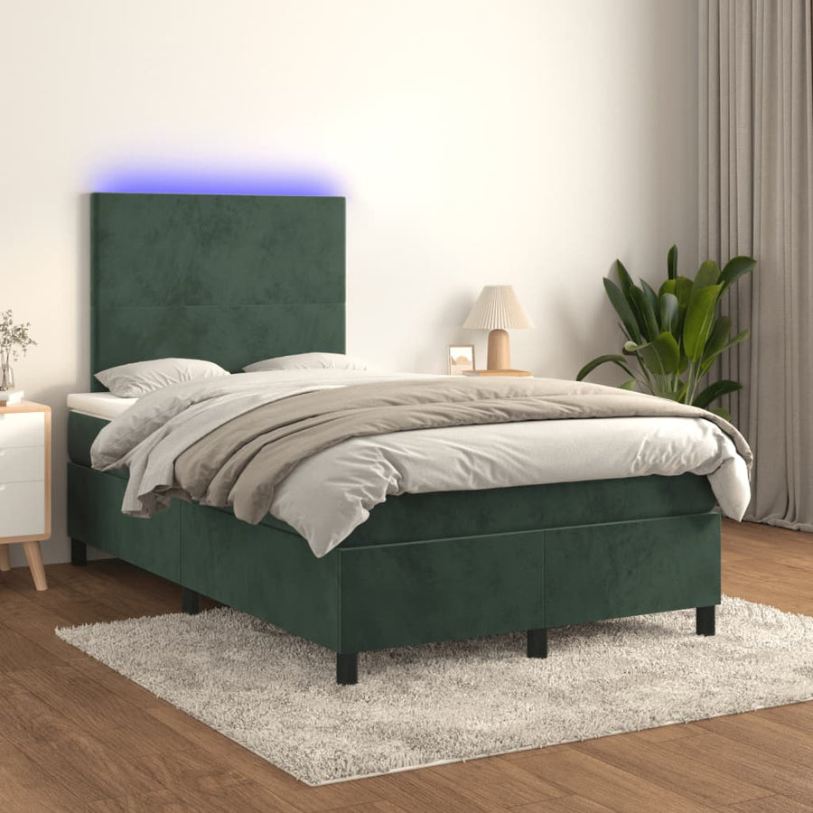 Boxspring met matras en LED fluweel donkergroen 120x190 cm 120 x 190 cm Effen ontwerp