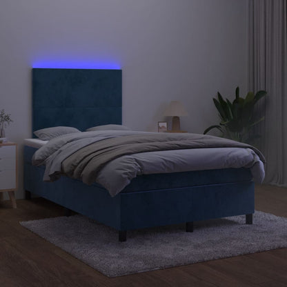 Boxspring met matras en LED fluweel donkerblauw 120x190 cm 120 x 190 cm Effen ontwerp