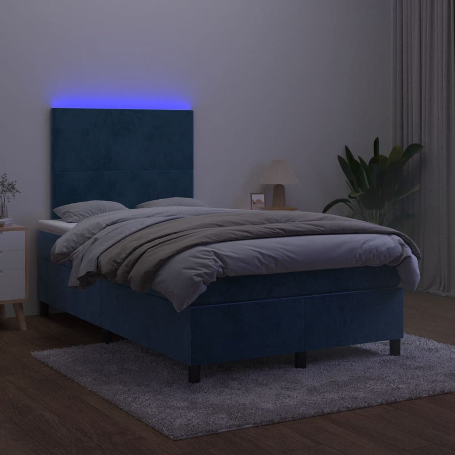 Boxspring met matras en LED fluweel donkerblauw 120x190 cm 120 x 190 cm Effen ontwerp