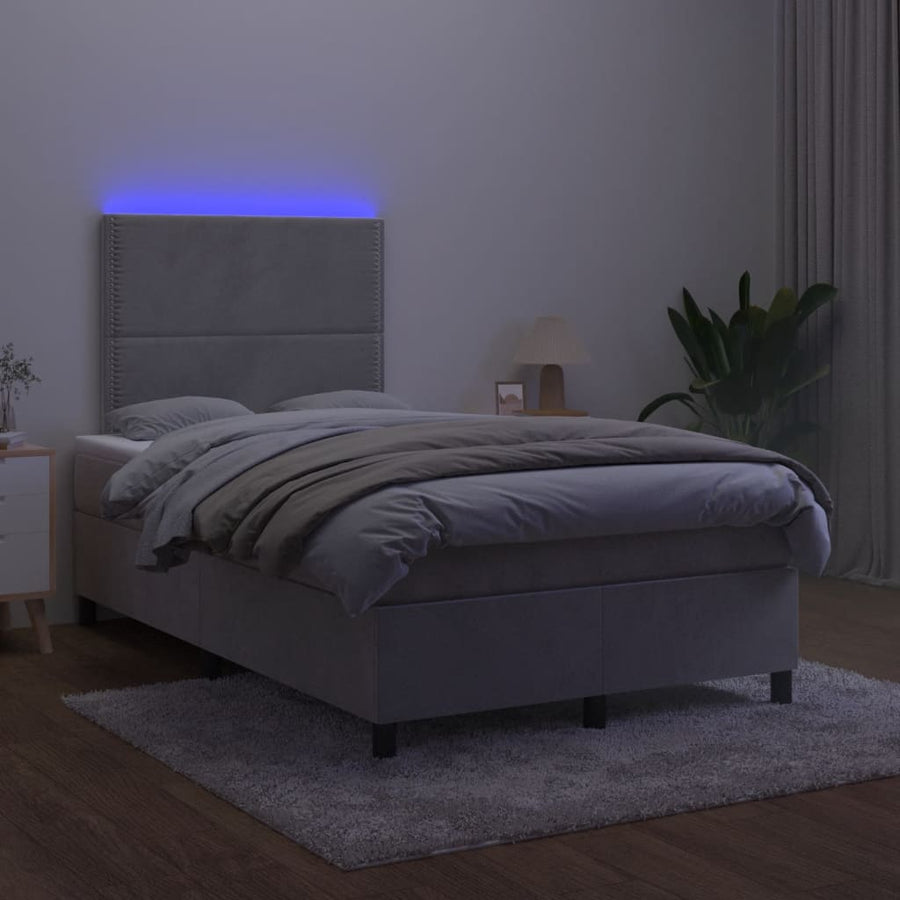 Boxspring met matras en LED fluweel lichtgrijs 120x190 cm 120 x 190 cm Lichtgrijs