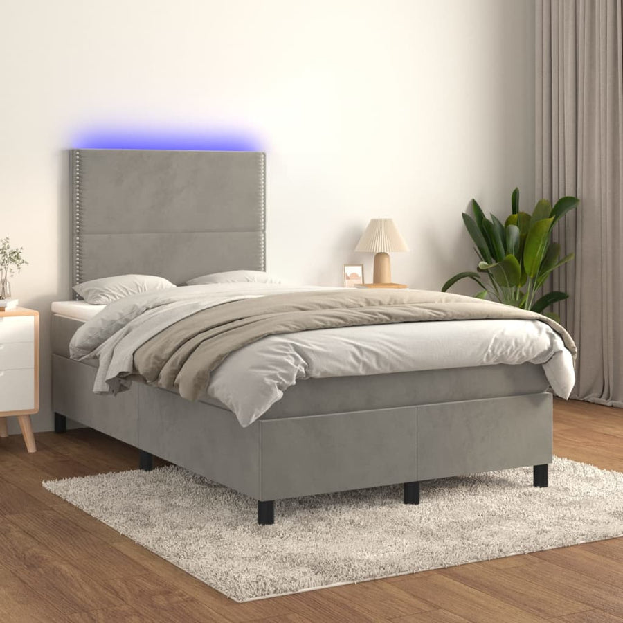 Boxspring met matras en LED fluweel lichtgrijs 120x190 cm 120 x 190 cm Lichtgrijs
