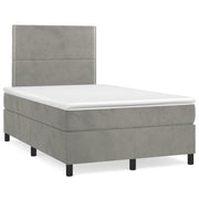 Boxspring 120x190 cm lichtgrijs fluweel met matras en LED