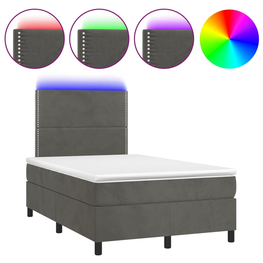 Boxspring met matras en LED fluweel donkergrijs 120x190 cm 120 x 190 cm Donkergrijs