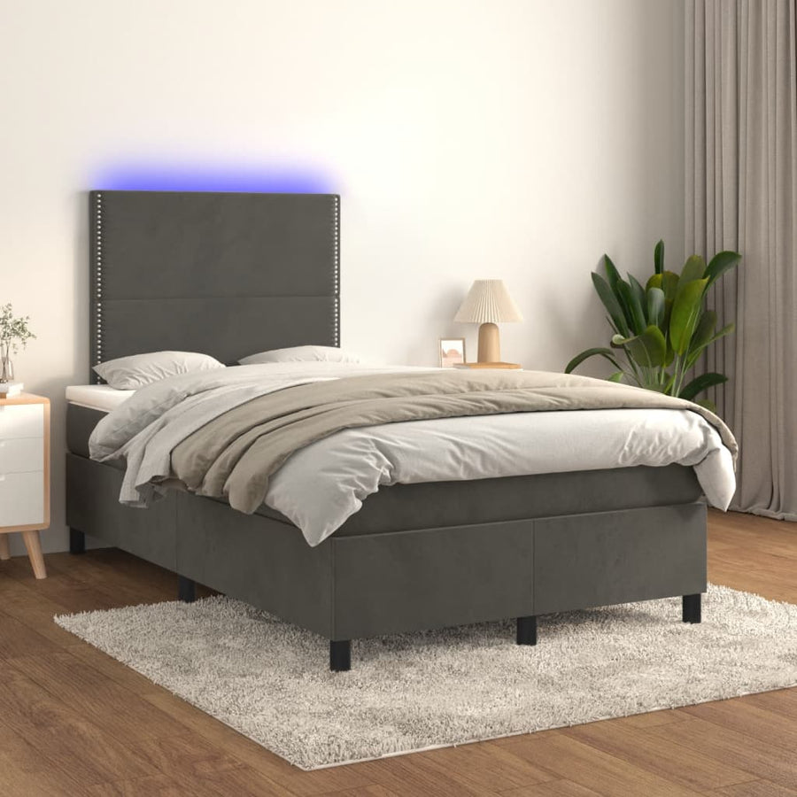 Boxspring met matras en LED fluweel donkergrijs 120x190 cm 120 x 190 cm Donkergrijs