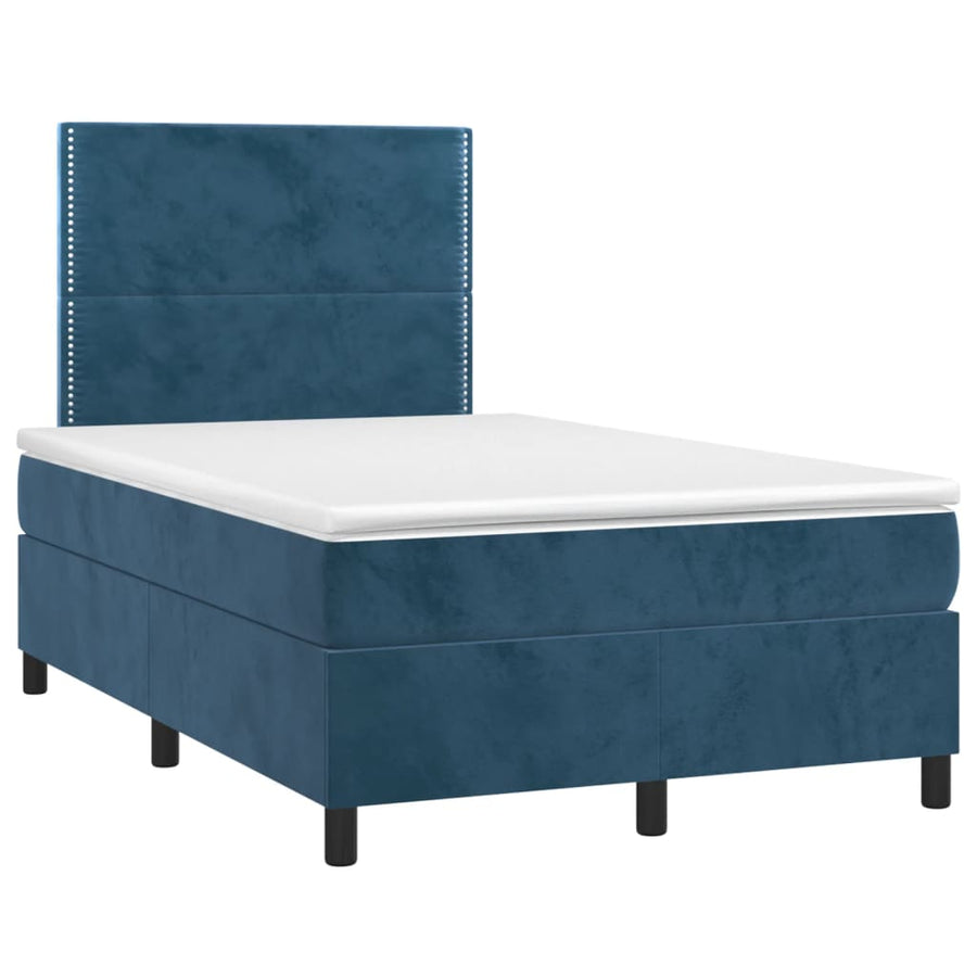 Boxspring met matras en LED fluweel donkerblauw 120x190 cm 120 x 190 cm Effen met spijkers