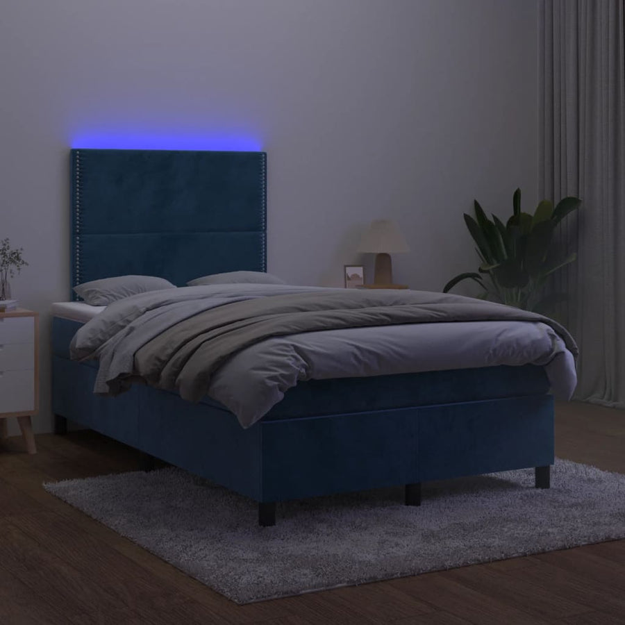 Boxspring met matras en LED fluweel donkerblauw 120x190 cm 120 x 190 cm Effen met spijkers