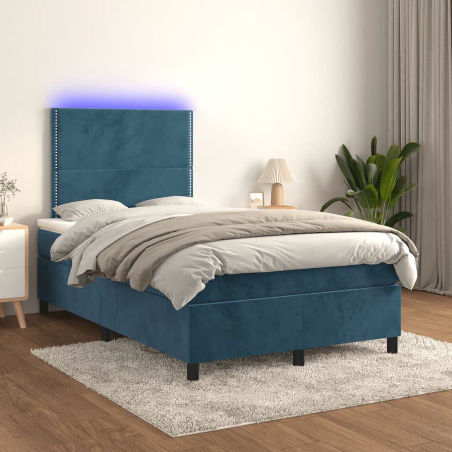 Boxspring met matras en LED fluweel donkerblauw 120x190 cm 120 x 190 cm Effen met spijkers