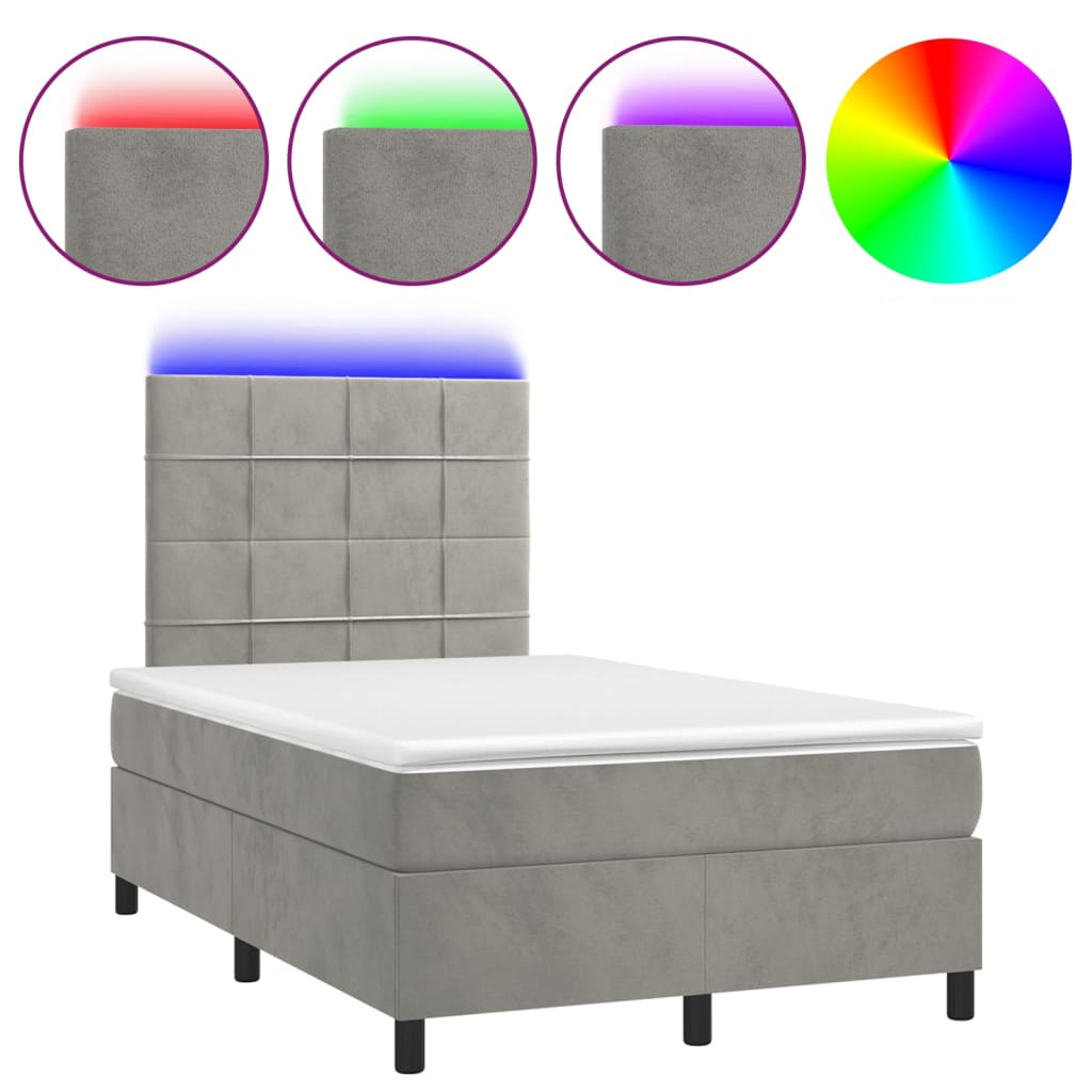 Boxspring met matras en LED fluweel lichtgrijs 120x190 cm 120 x 190 cm Lichtgrijs