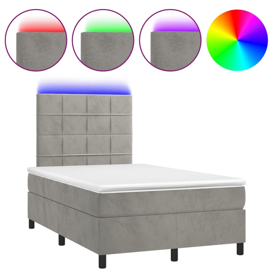 Boxspring met matras en LED fluweel lichtgrijs 120x190 cm 120 x 190 cm Lichtgrijs
