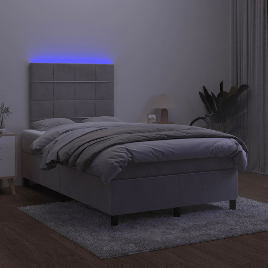 Boxspring met matras en LED fluweel lichtgrijs 120x190 cm 120 x 190 cm Lichtgrijs