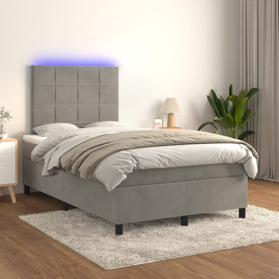 Boxspring met matras en LED fluweel lichtgrijs 120x190 cm 120 x 190 cm Lichtgrijs