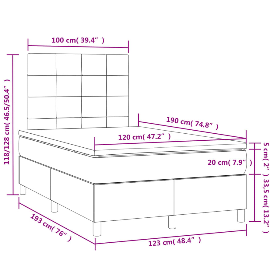 Boxspring met matras en LED fluweel lichtgrijs 120x190 cm 120 x 190 cm Lichtgrijs