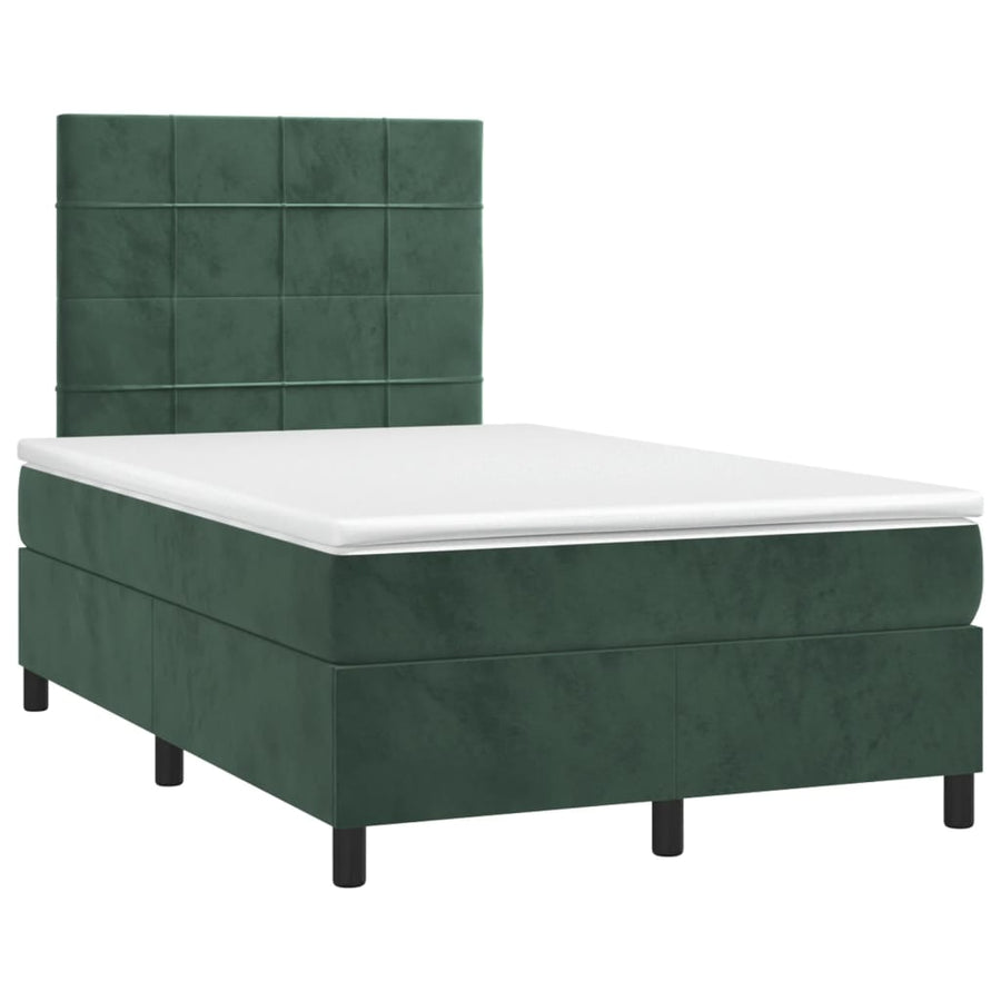Boxspring met matras en LED fluweel donkergroen 120x190 cm 120 x 190 cm Blok met vierkanten