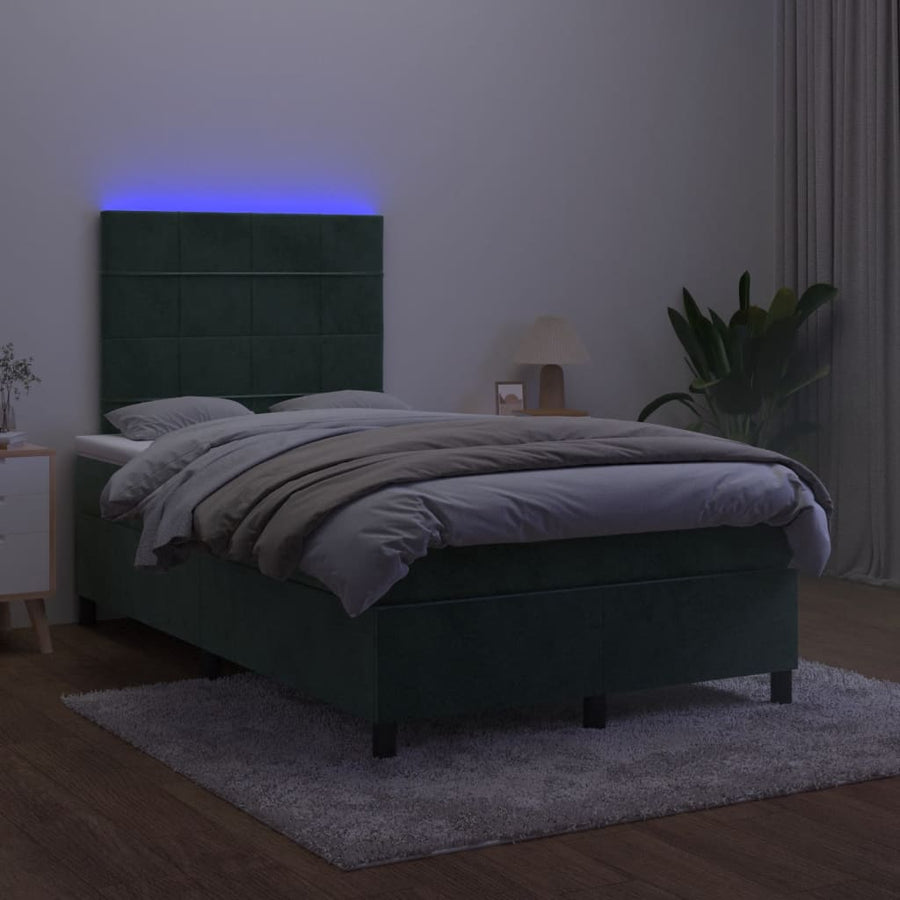 Boxspring met matras en LED fluweel donkergroen 120x190 cm 120 x 190 cm Blok met vierkanten