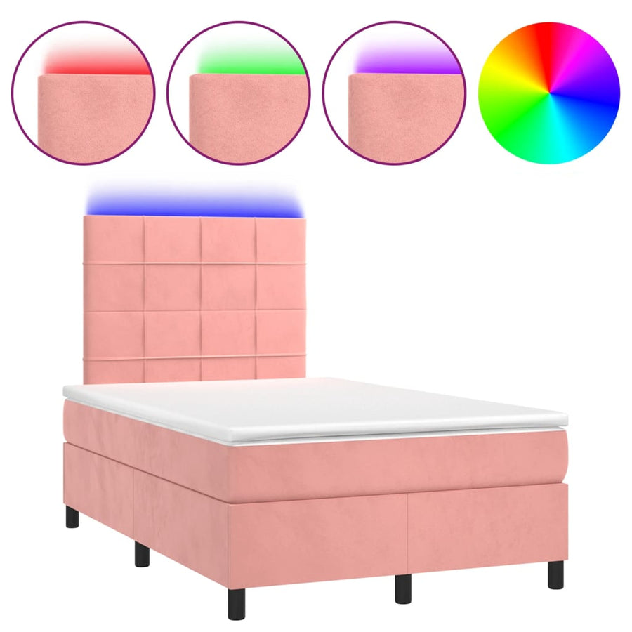 Boxspring met matras en LED fluweel roze 120x190 cm 120 x 190 cm Blok met vierkanten