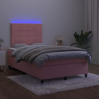 Boxspring met matras en LED fluweel roze 120x190 cm 120 x 190 cm Blok met vierkanten