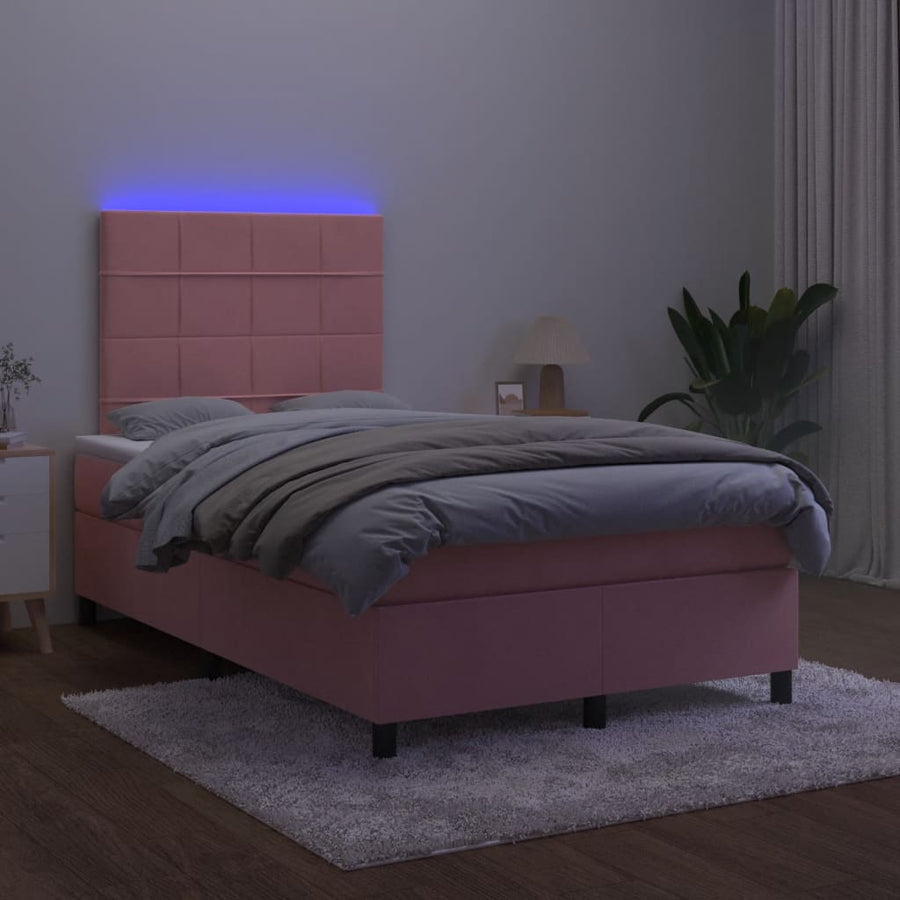 Boxspring met matras en LED fluweel roze 120x190 cm 120 x 190 cm Blok met vierkanten