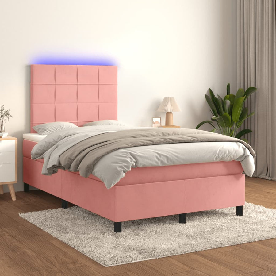 Boxspring met matras en LED fluweel roze 120x190 cm 120 x 190 cm Blok met vierkanten