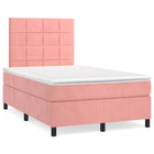 Boxspring met matras en LED fluweel roze 120x190 cm 120 x 190 cm Blok met vierkanten