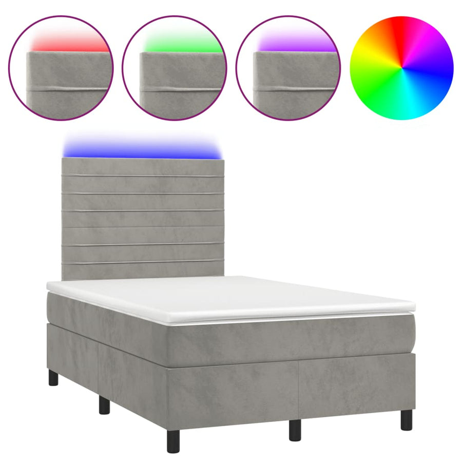 Boxspring met matras en LED fluweel lichtgrijs 120x190 cm 120 x 190 cm Horizontale strepen