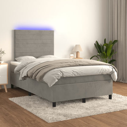 Boxspring met matras en LED fluweel lichtgrijs 120x190 cm 120 x 190 cm Horizontale strepen