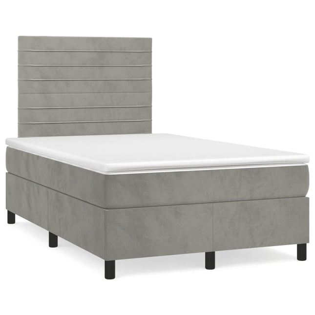 Boxspring met matras en LED fluweel lichtgrijs 120x190 cm 120 x 190 cm Horizontale strepen