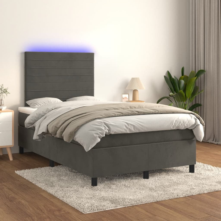Boxspring met matras en LED fluweel donkergrijs 120x190 cm 120 x 190 cm Donkergrijs