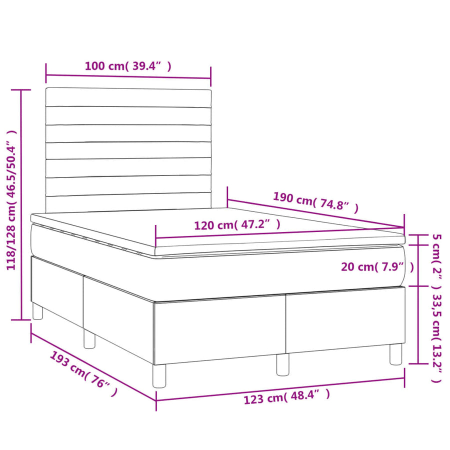 Boxspring met matras en LED fluweel donkergrijs 120x190 cm 120 x 190 cm Donkergrijs