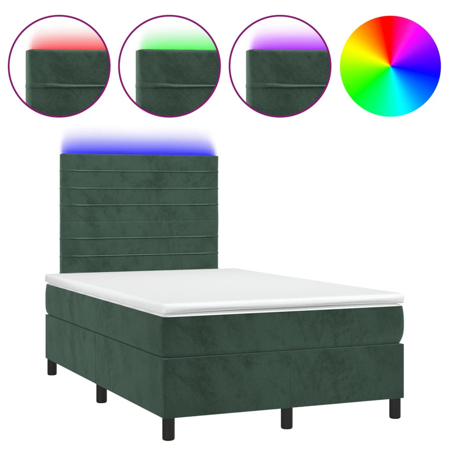 Boxspring met matras en LED fluweel donkergroen 120x190 cm 120 x 190 cm Horizontale strepen