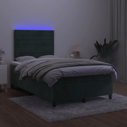 Boxspring met matras en LED fluweel donkergroen 120x190 cm 120 x 190 cm Horizontale strepen