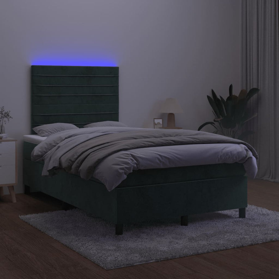 Boxspring met matras en LED fluweel donkergroen 120x190 cm 120 x 190 cm Horizontale strepen