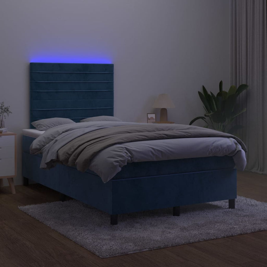 Boxspring met matras en LED fluweel donkerblauw 120x190 cm 120 x 190 cm Horizontale strepen