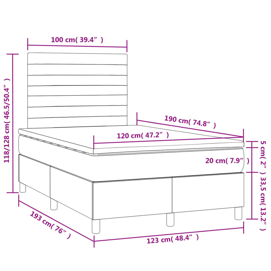 Boxspring met matras en LED fluweel donkerblauw 120x190 cm 120 x 190 cm Horizontale strepen