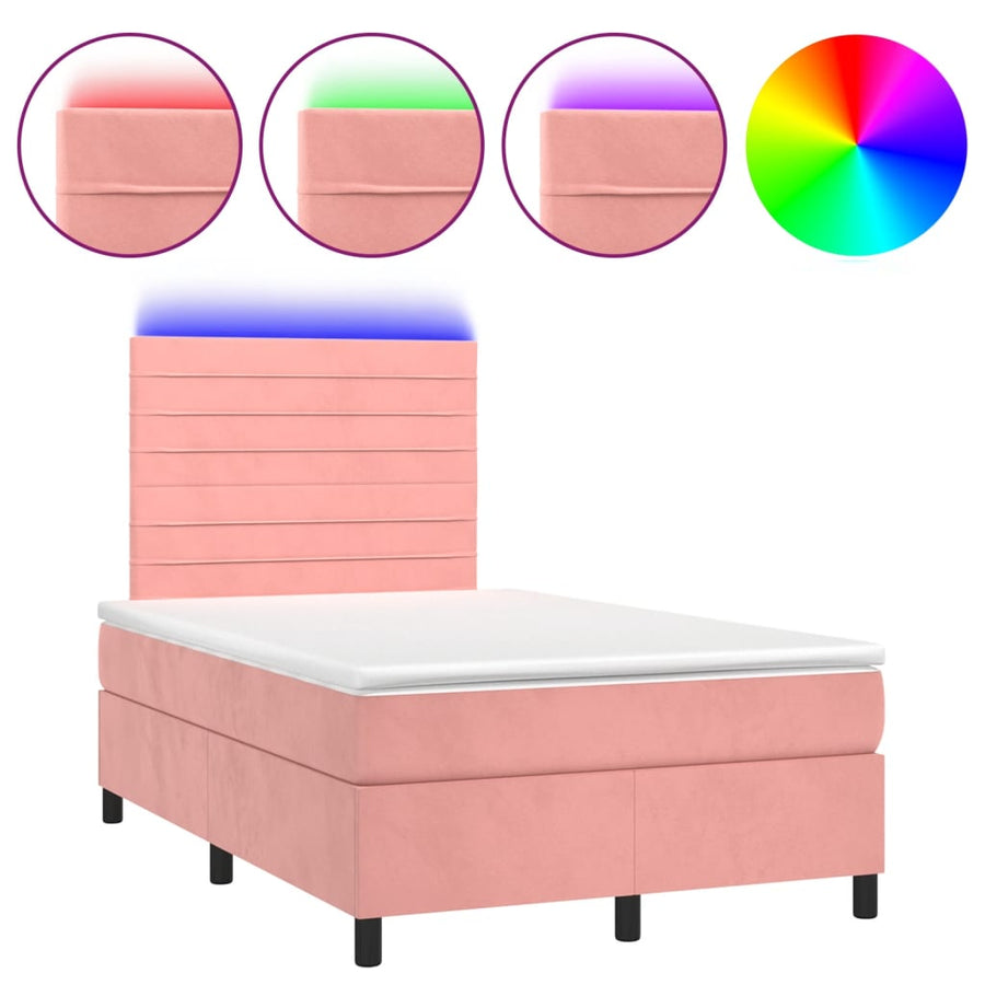 Boxspring met matras en LED fluweel roze 120x190 cm 120 x 190 cm Horizontale strepen