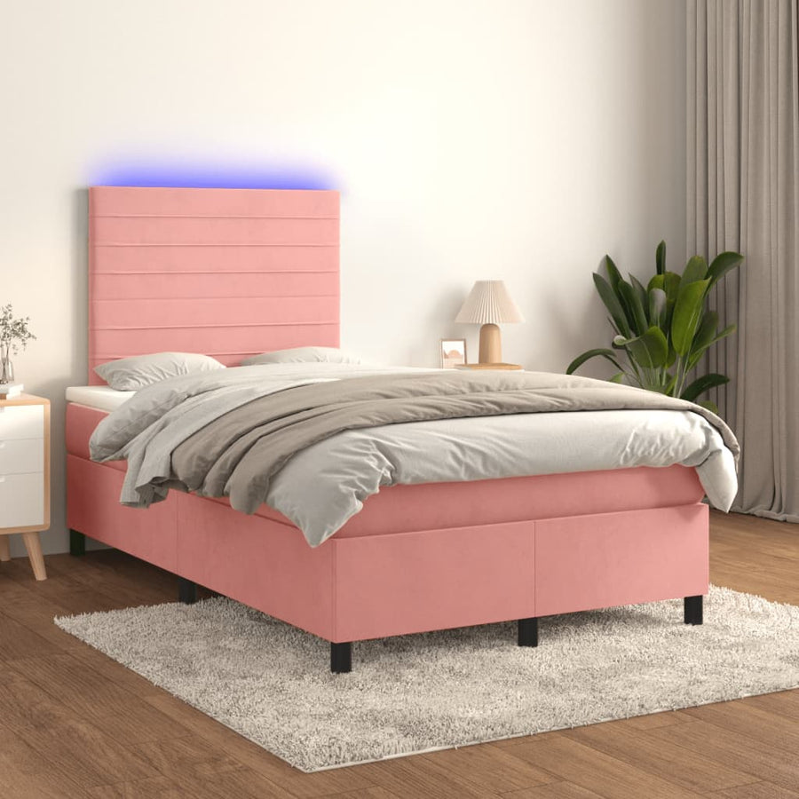 Boxspring met matras en LED fluweel roze 120x190 cm 120 x 190 cm Horizontale strepen