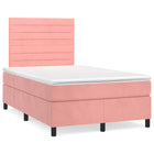 Boxspring met matras en LED fluweel roze 120x190 cm 120 x 190 cm Horizontale strepen