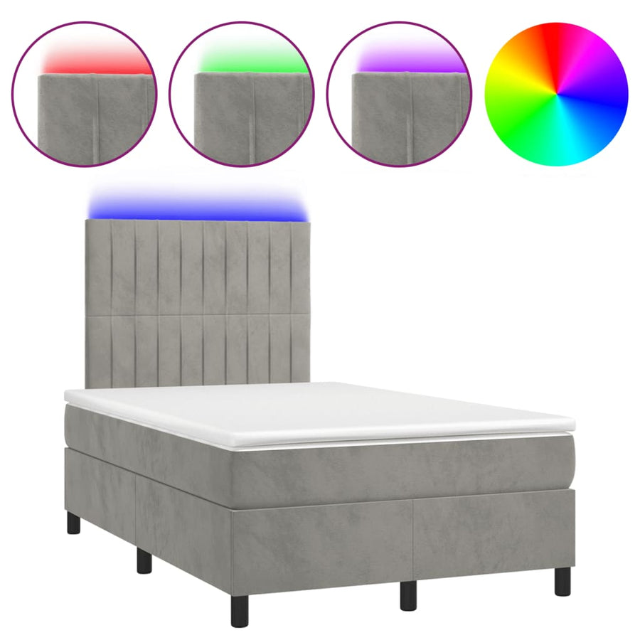 Boxspring met matras en LED fluweel lichtgrijs 120x190 cm 120 x 190 cm Verticale strepen